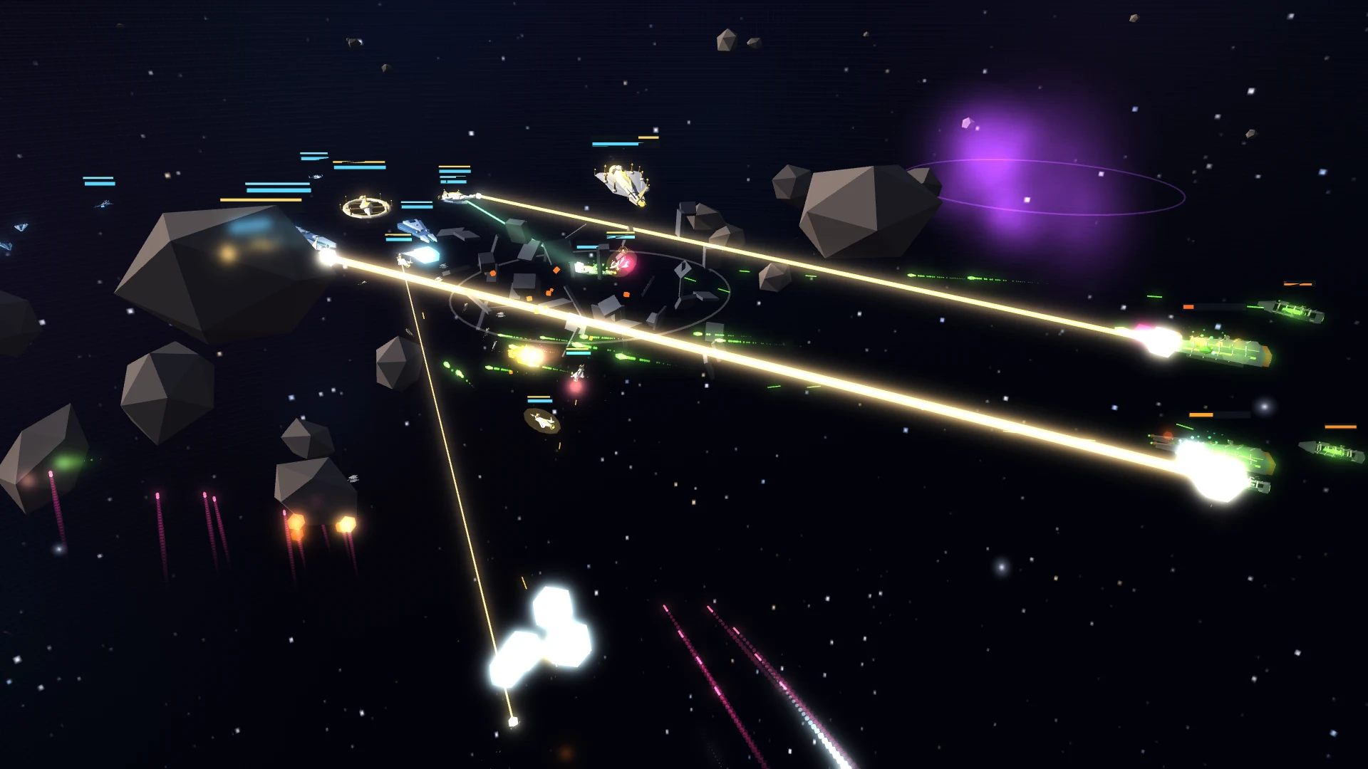Lumen beams across an asteroid field